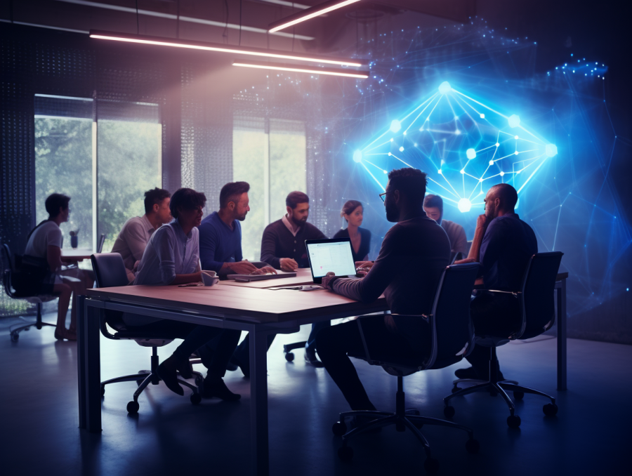 People sitting at a table working on a digital transformation project